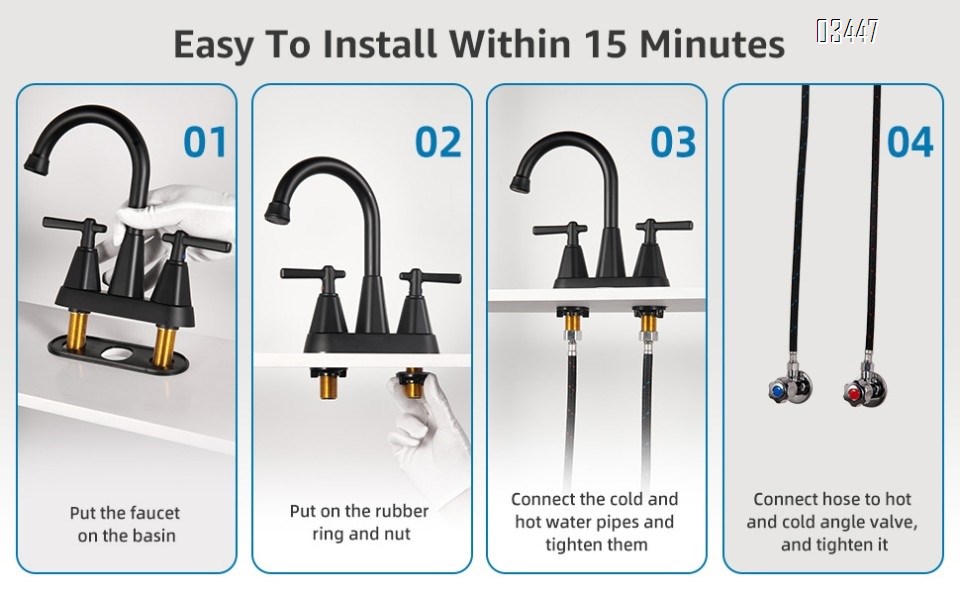 2 Handles Kitchen Faucet for 3 Hole Sink, 8.5 Inch 360° Rotating Spout Kitchen Sink Faucet for Wet Bar Kitchen Bathroom Laundry