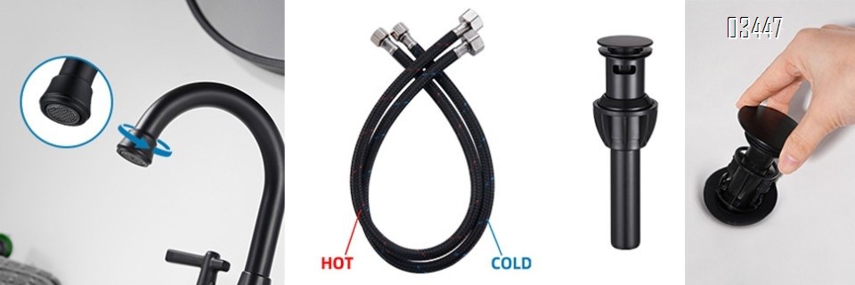 2 Handles Kitchen Faucet for 3 Hole Sink, 8.5 Inch 360° Rotating Spout Kitchen Sink Faucet for Wet Bar Kitchen Bathroom Laundry