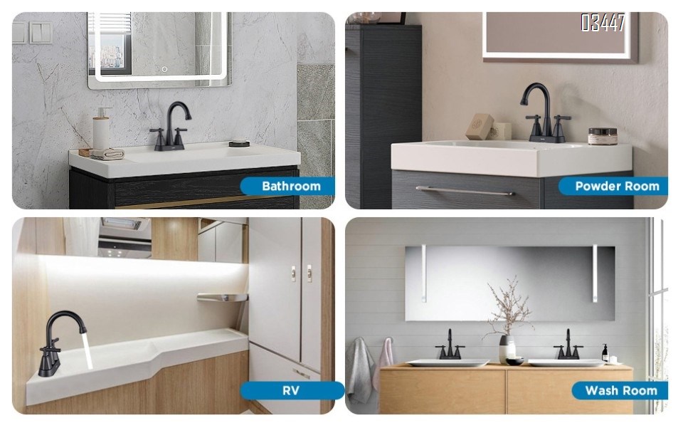 2 Handles Kitchen Faucet for 3 Hole Sink, 8.5 Inch 360° Rotating Spout Kitchen Sink Faucet for Wet Bar Kitchen Bathroom Laundry