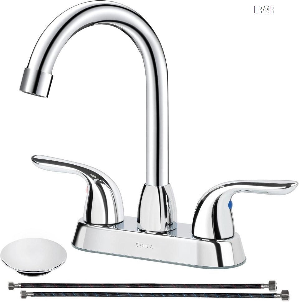 Bathroom Faucets with Pop up Drain , Lead-Free Stainless Steel 2 Handle Centerset Faucet for Vanity, RV