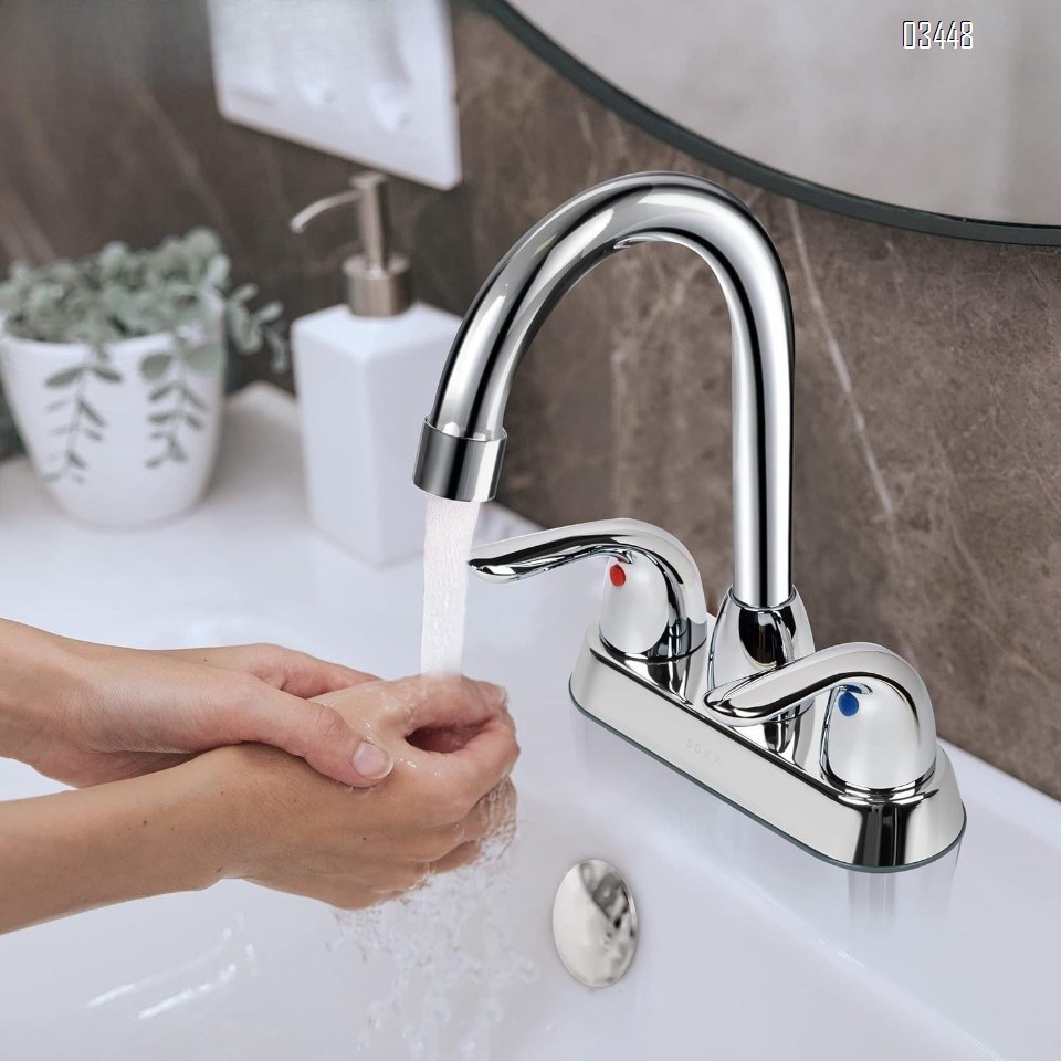 Bathroom Faucets with Pop up Drain , Lead-Free Stainless Steel 2 Handle Centerset Faucet for Vanity, RV