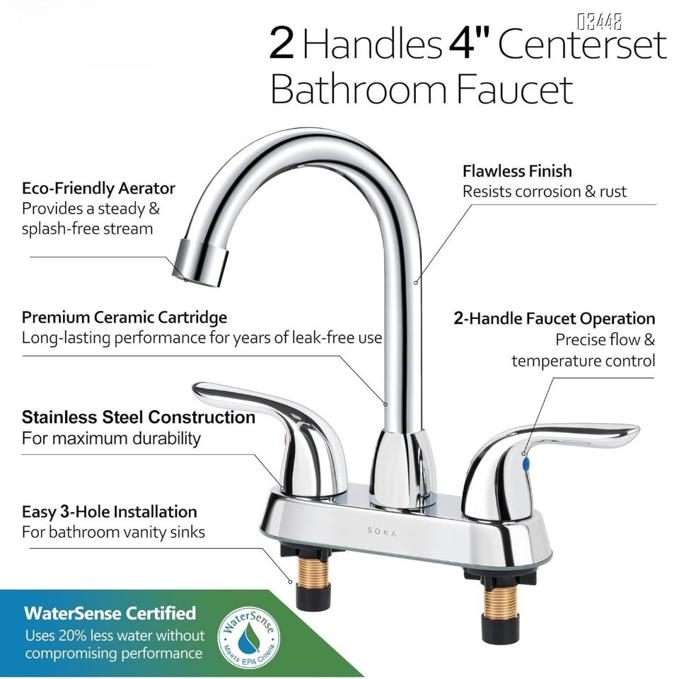 Bathroom Faucets with Pop up Drain , Lead-Free Stainless Steel 2 Handle Centerset Faucet for Vanity, RV