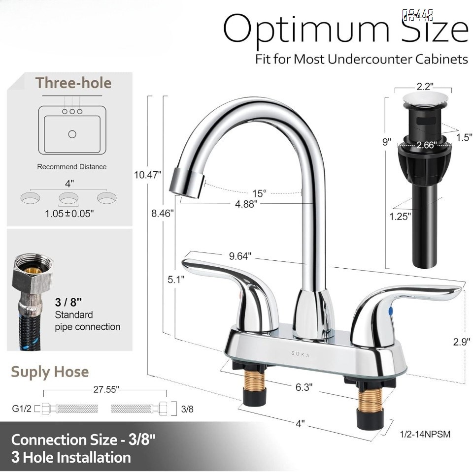 Bathroom Faucets with Pop up Drain , Lead-Free Stainless Steel 2 Handle Centerset Faucet for Vanity, RV