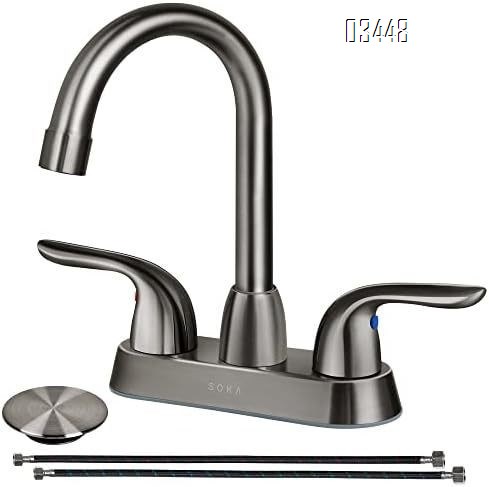 Bathroom Faucets with Pop up Drain , Lead-Free Stainless Steel 2 Handle Centerset Faucet for Vanity, RV