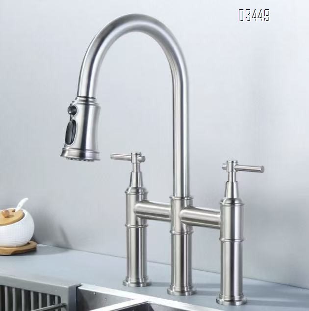 Bathroom Faucets with Pop up Drain , Lead-Free Stainless Steel 2 Handle Centerset Faucet for Vanity, RV