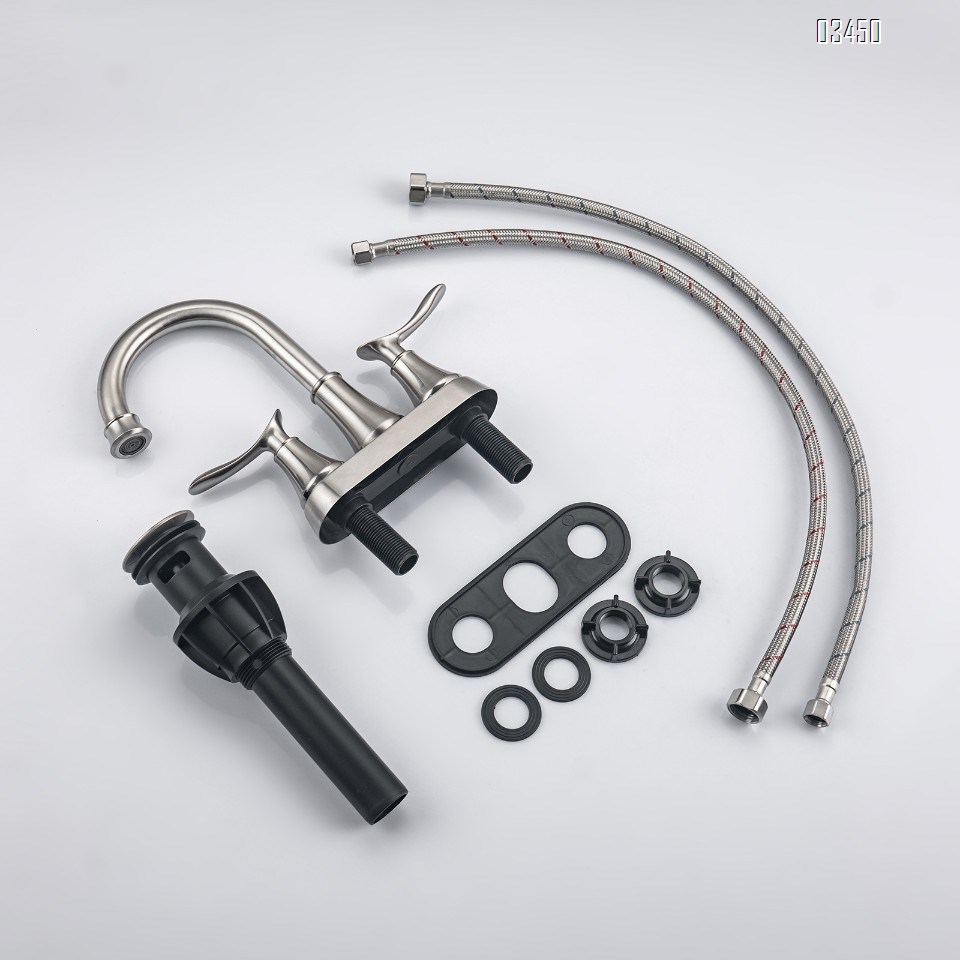 Bathroom Sink Faucet, Bathroom Faucet 3 Hole, Faucet for Sink 2 Handle Centerset with Pop up Drain,Brushed