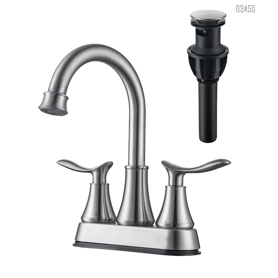 Bathroom Sink Faucet, Bathroom Faucet 3 Hole, Faucet for Sink 2 Handle Centerset with Pop up Drain,Brushed