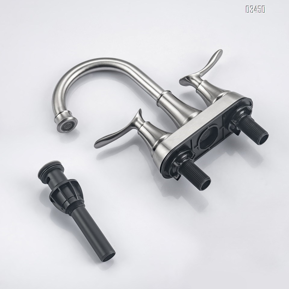 Bathroom Sink Faucet, Bathroom Faucet 3 Hole, Faucet for Sink 2 Handle Centerset with Pop up Drain,Brushed
