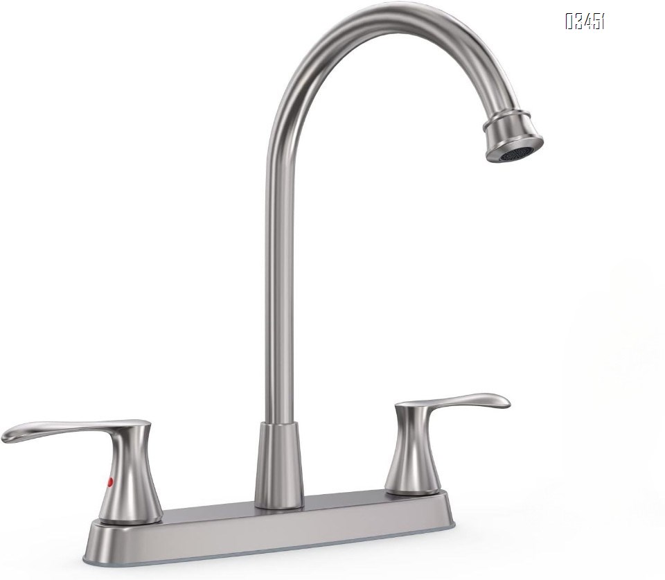 Dual Handle Kitchen Faucet with Side Spray Stainless Steel 360° Rotatable 3 or 4 Hole RV Faucet for Kitchen Sink