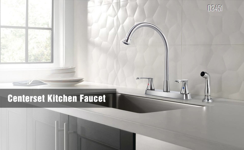 Dual Handle Kitchen Faucet with Side Spray Stainless Steel 360° Rotatable 3 or 4 Hole RV Faucet for Kitchen Sink
