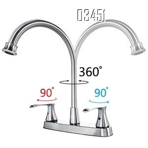 Dual Handle Kitchen Faucet with Side Spray Stainless Steel 360° Rotatable 3 or 4 Hole RV Faucet for Kitchen Sink