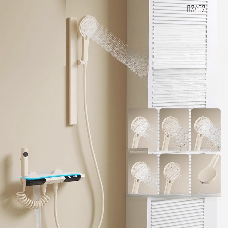 Brass Simple shower head set piano key white home bathroom shower washroom ceilingless spray shower head full Tap