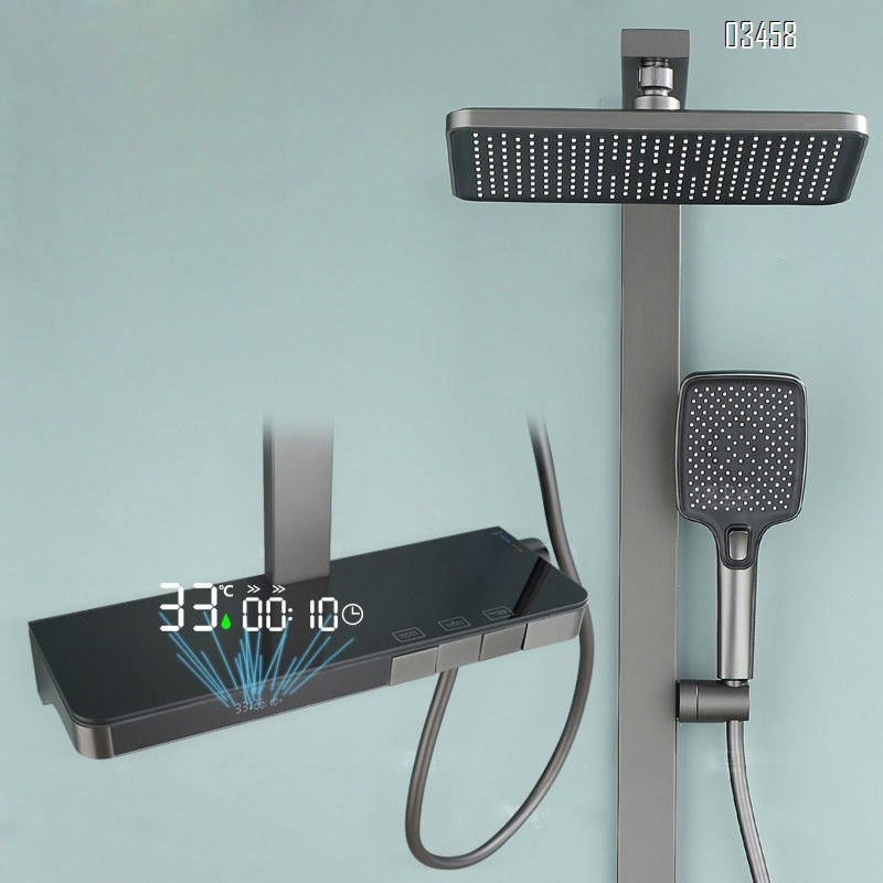 Wall-mounted home shower head set large handle gun gray cold and hot digital display bathroom and toilet accessories complete set of shower