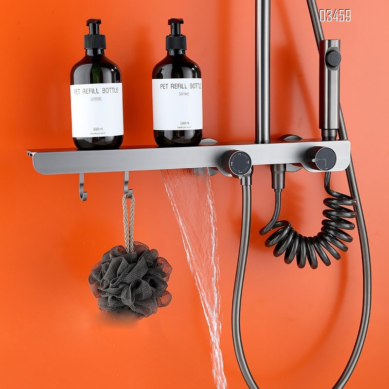 Shower Head Set Full Brass Moon Starry Sky Pressure Spray Gun Grey Home Bathroom Simple  cold and hot Shower Tap