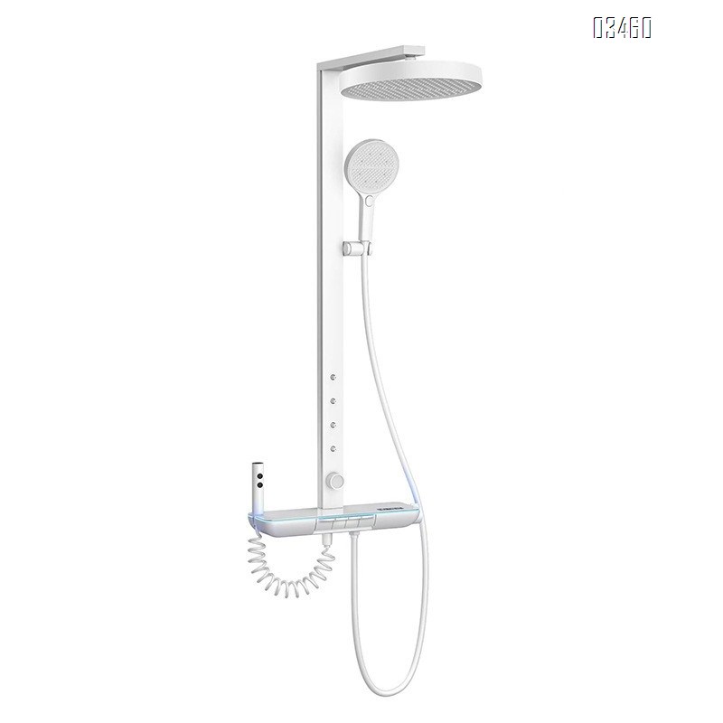 White smart thermostatic shower head set with large panel wall-mounted multi-functional waist spray for home use