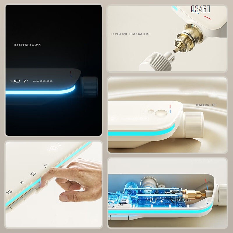 White smart thermostatic shower head set with large panel wall-mounted multi-functional waist spray for home use