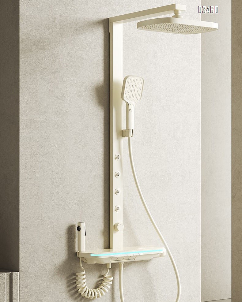 White smart thermostatic shower head set with large panel wall-mounted multi-functional waist spray for home use