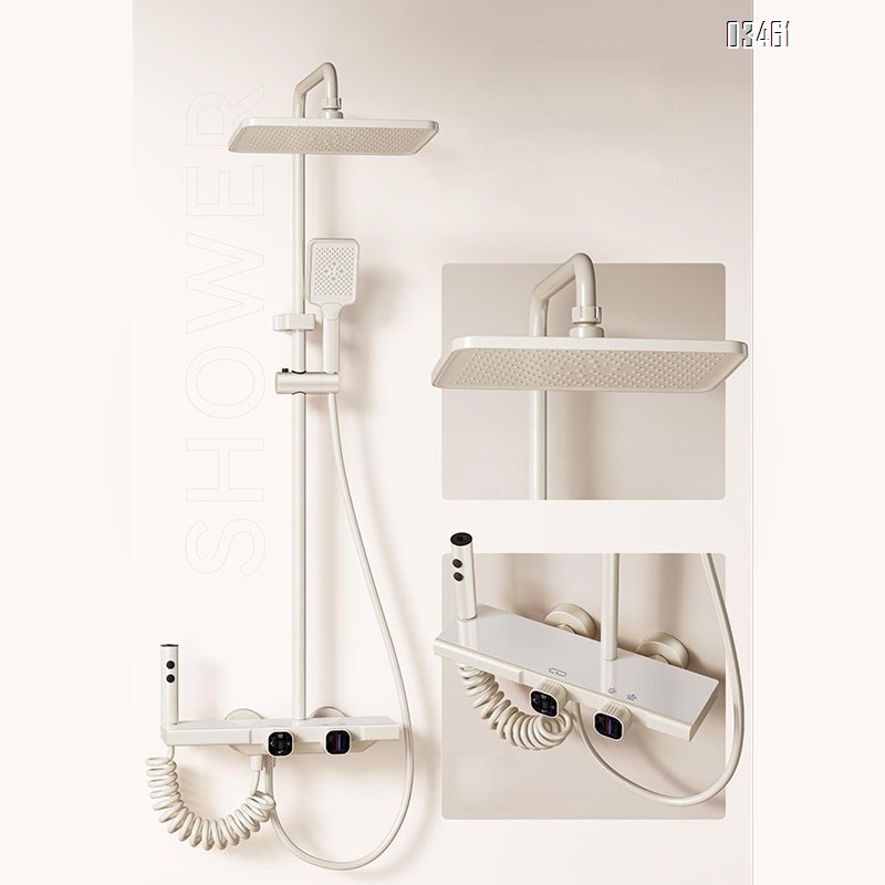 Bathtub cold and hot shower head set two-function hand-held shower with simple lifting rod and liquid silicone shower head