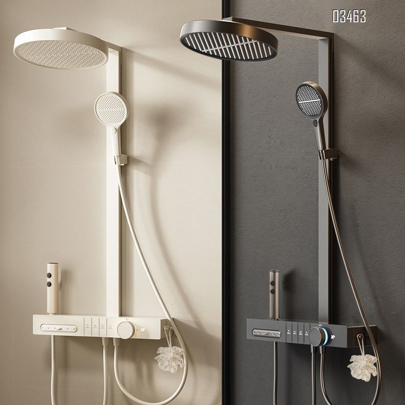 Brass digital display cream white beauty shower head set for home bathroom with large Top spray shower to increase pressure