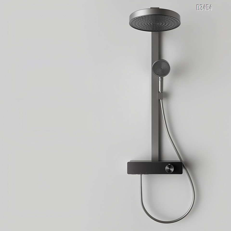 Home use thermostatic shower head set with digital display fine brass gunmetal gray piano-style one-key water outlet shower set