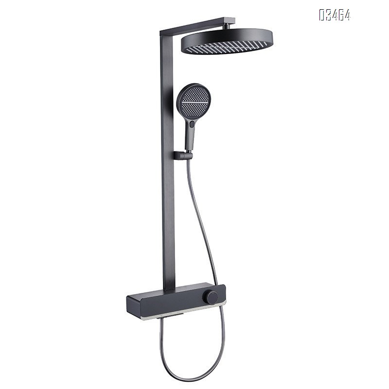 Home use thermostatic shower head set with digital display fine brass gunmetal gray piano-style one-key water outlet shower set