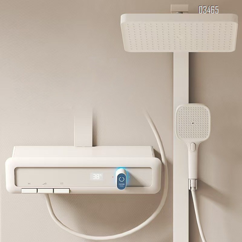 New Brass shower head set with lifting and pressure atmosphere light tempered glass splash-proof home shower device