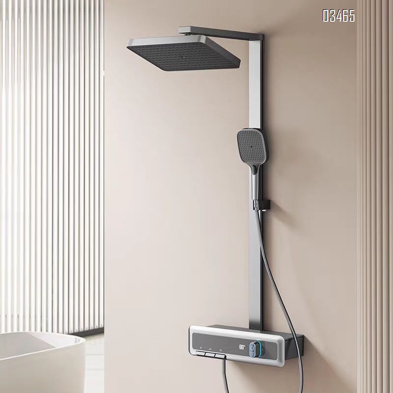 New Brass shower head set with lifting and pressure atmosphere light tempered glass splash-proof home shower device