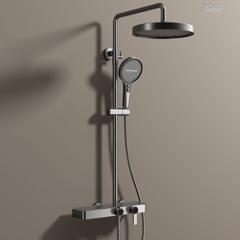 Shower Head Set New Storage Rack Cold and Hot Thermostatic Rain Shower Waterfall Down Spray Head