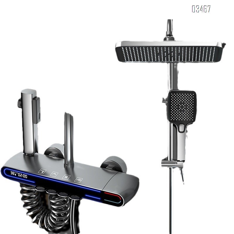 Shower Head Set for Home Bathroom Gunmetal Grey Shower Head with Constant Temperature Rain Spray Head Tap