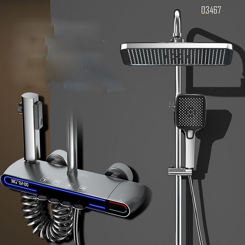 Shower Head Set for Home Bathroom Gunmetal Grey Shower Head with Constant Temperature Rain Spray Head Tap