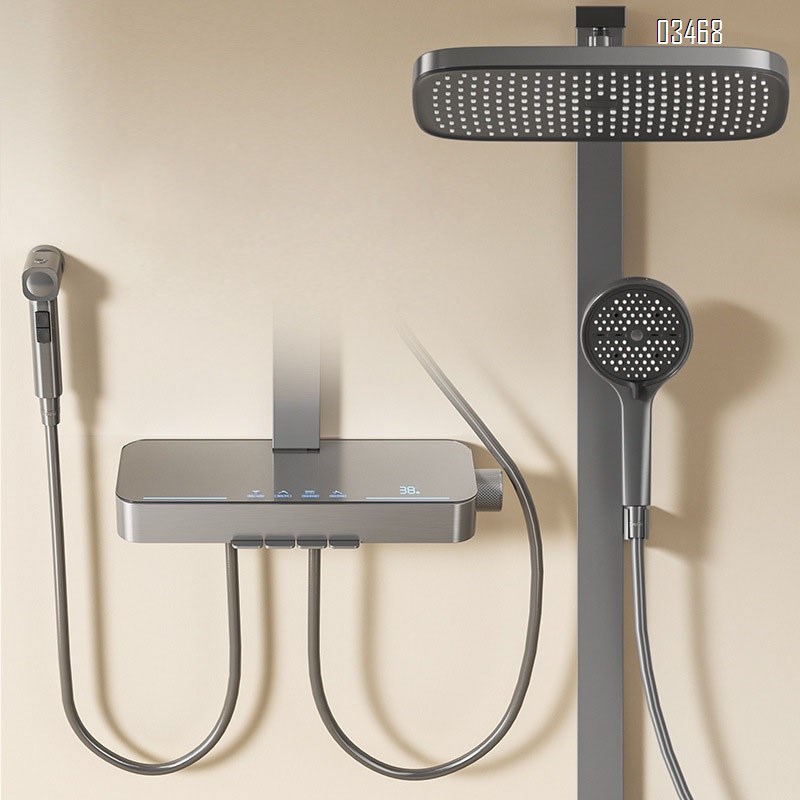 Full Brass gunmetal grey shower faucet set home use cold and hot bathroom faucet grey spray head shower combination