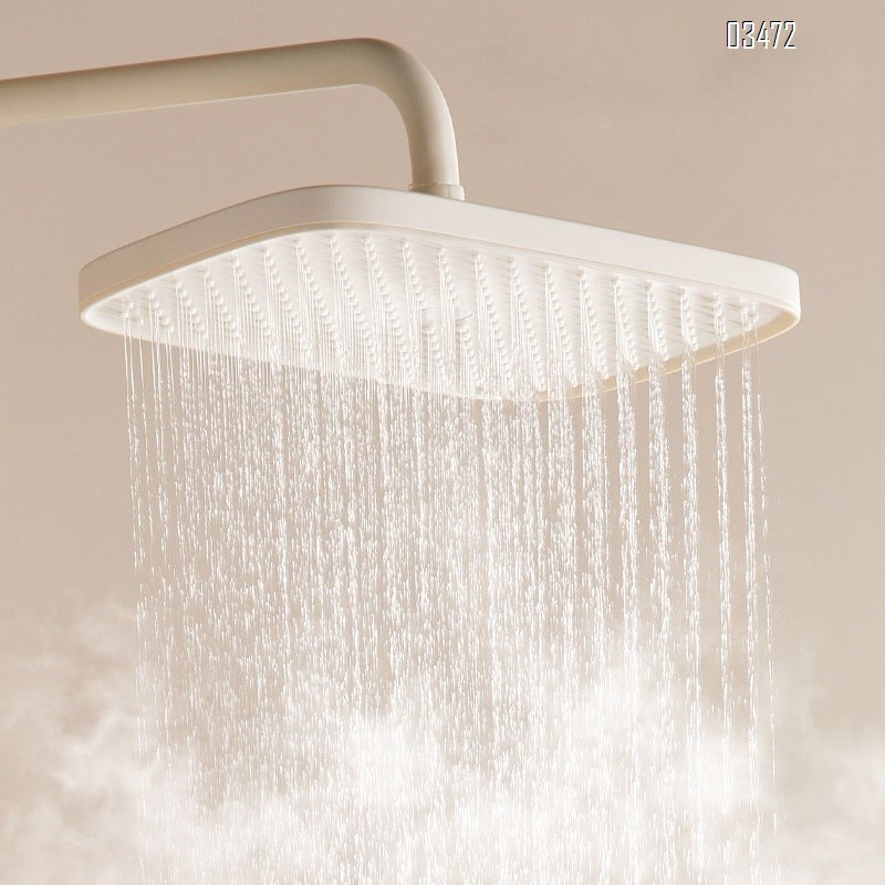 White Shower Head Set with Digital Thermostatic Temperature Control Brass Tap Square Shower Set for Bathroom Water Pressure