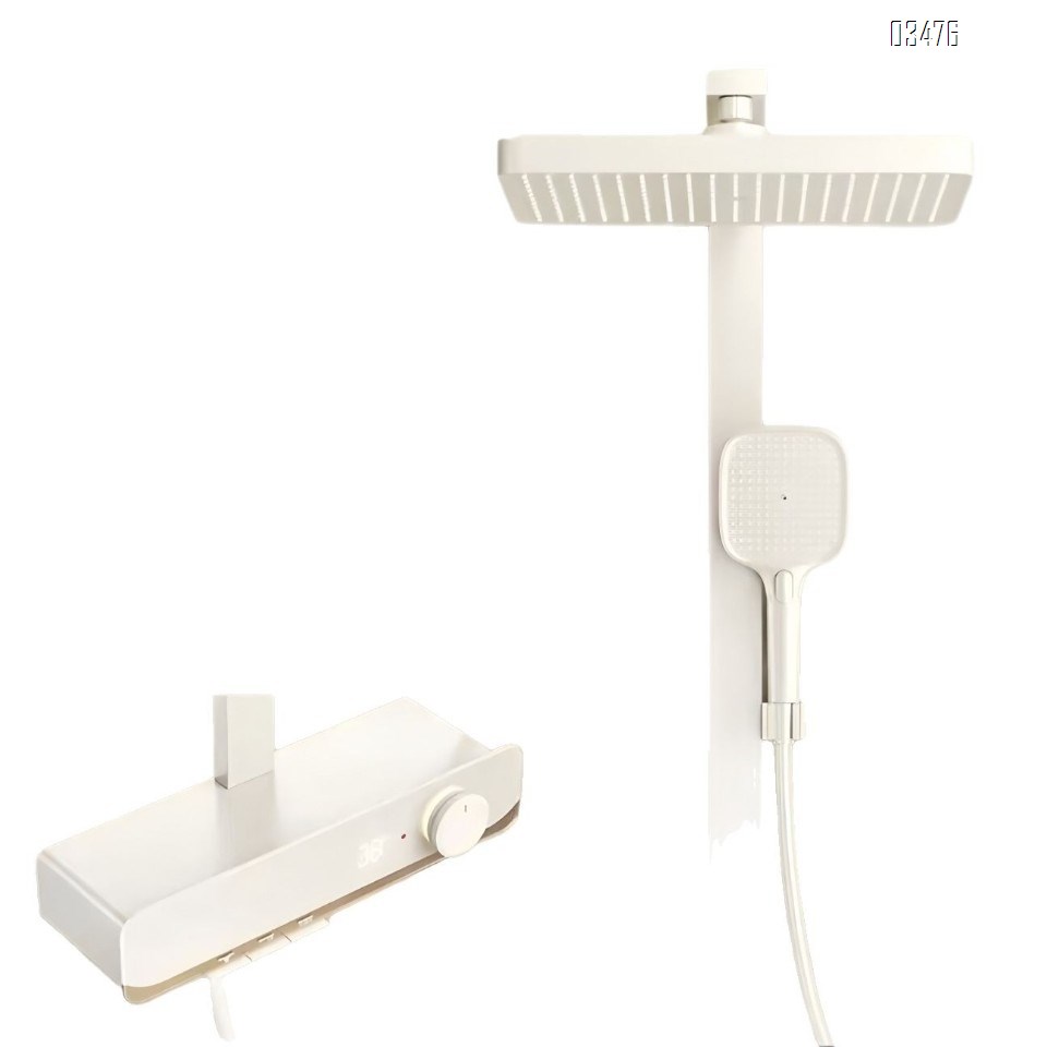 Gun gray thermostatic shower set with pressure-increasing wall-mounted Brass large storage design and button water outlet