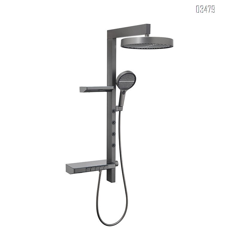 Shower Head Set with thermostatic and Digital Display Full Brass Shower with Piano Atmosphere Light Waterfall Shower Head