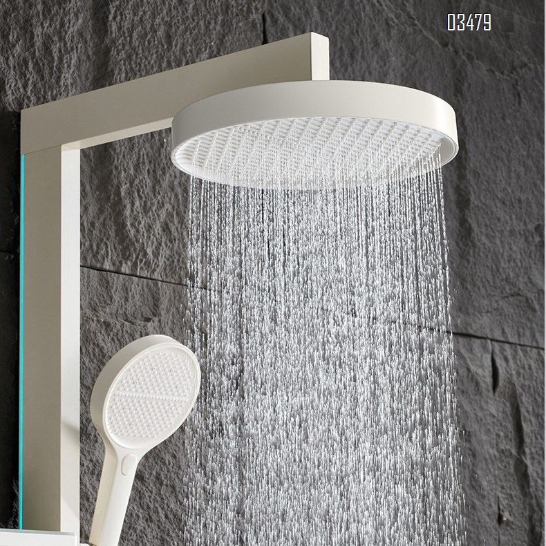 Shower Head Set with thermostatic and Digital Display Full Brass Shower with Piano Atmosphere Light Waterfall Shower Head