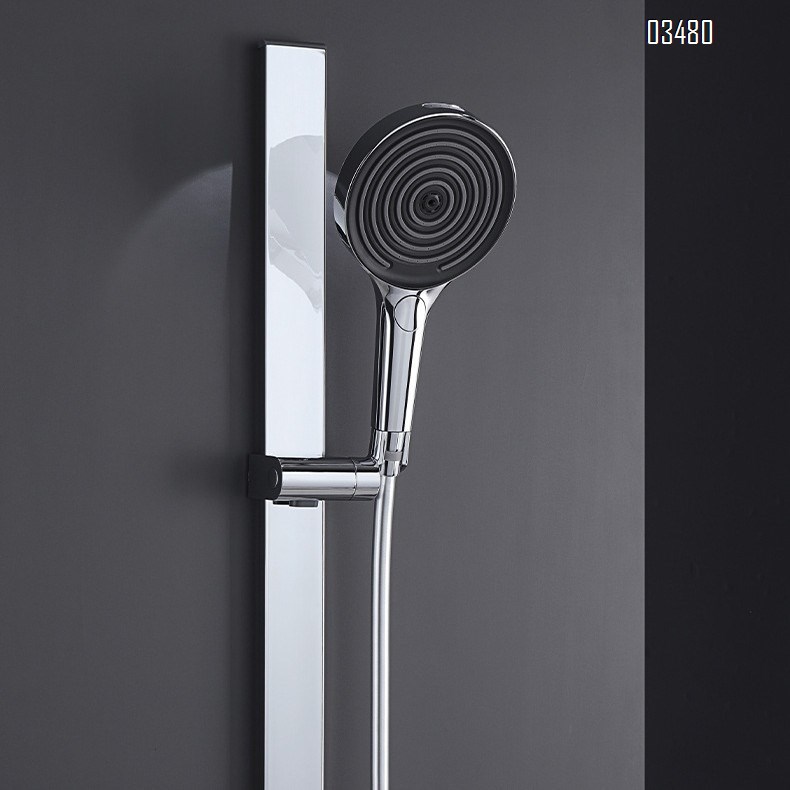 Brass shower head set with exposed installation and pressure increase for home use thermostatic shower with storage function for hotels