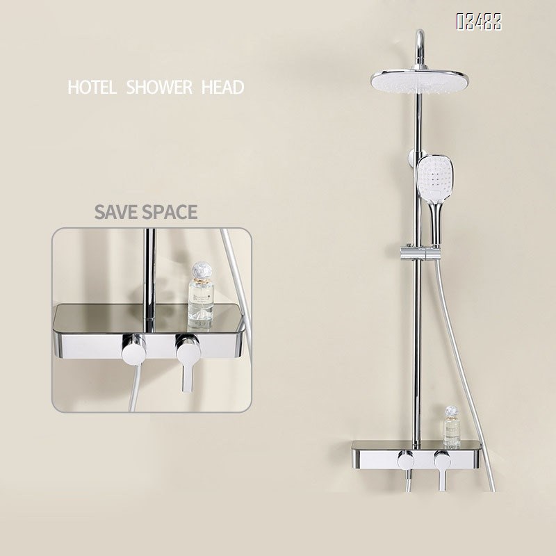 Brass Four-function shower head set with cold and hot cream-style piano key digital display storage shower Tap