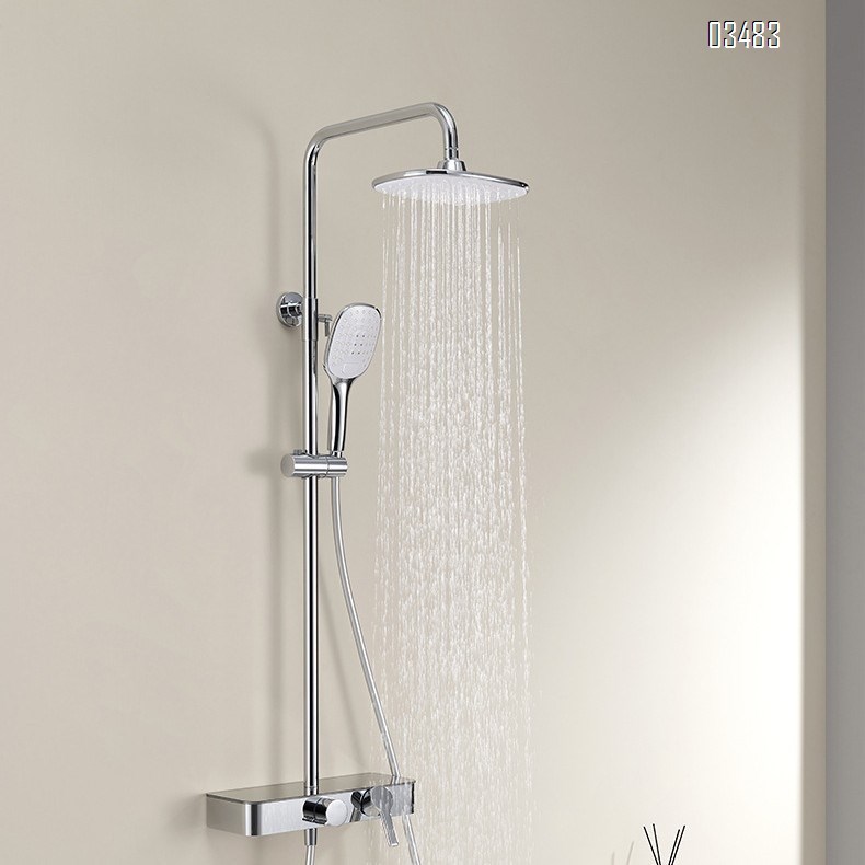 Brass Four-function shower head set with cold and hot cream-style piano key digital display storage shower Tap