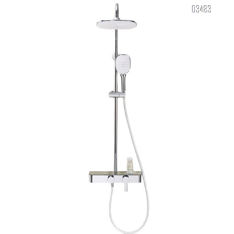 Brass Four-function shower head set with cold and hot cream-style piano key digital display storage shower Tap