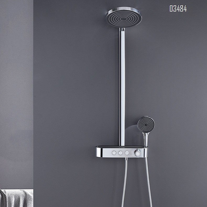 Home use thermostatic all-Brass shower head faucet set with pressure increasing storage integrated cold and hot mixing valve Tap