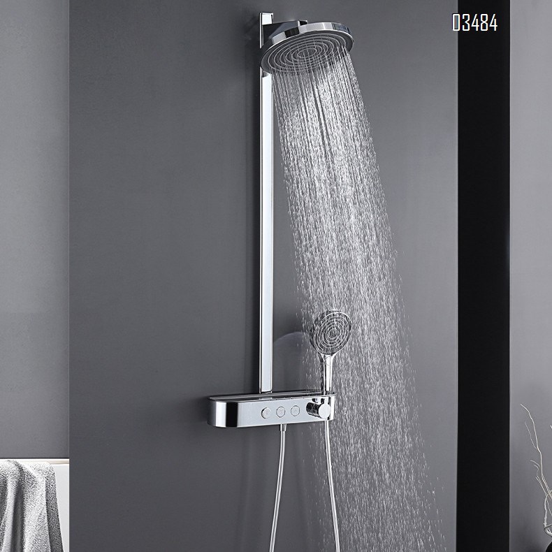 Home use thermostatic all-Brass shower head faucet set with pressure increasing storage integrated cold and hot mixing valve Tap