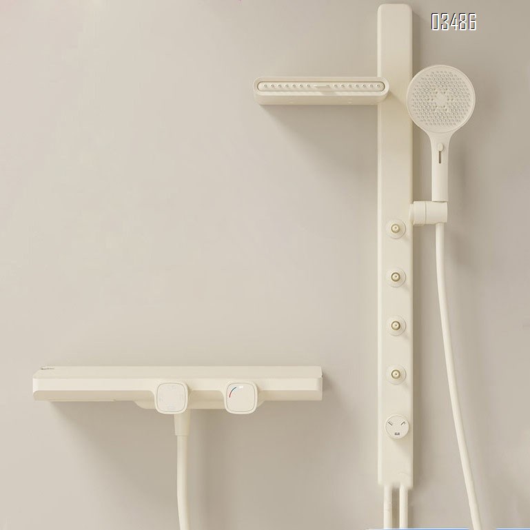 white small apartment without ceiling spray thermostatic simple shower wall waist spray Brass shower head set