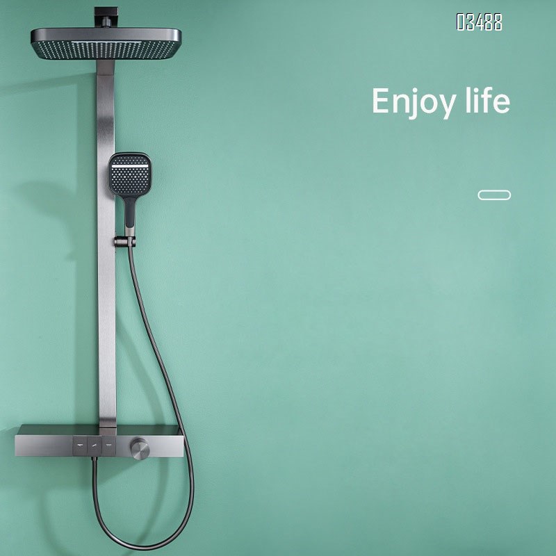 Gun gray Brass shower head set cold and hot shower head home use luxury pressure-increasing shower set