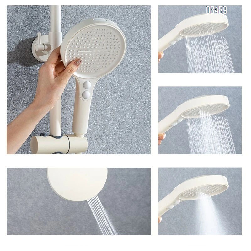 Cream style White high-end storage button digital display pure Brass shower faucet set cold and hot pressure increase