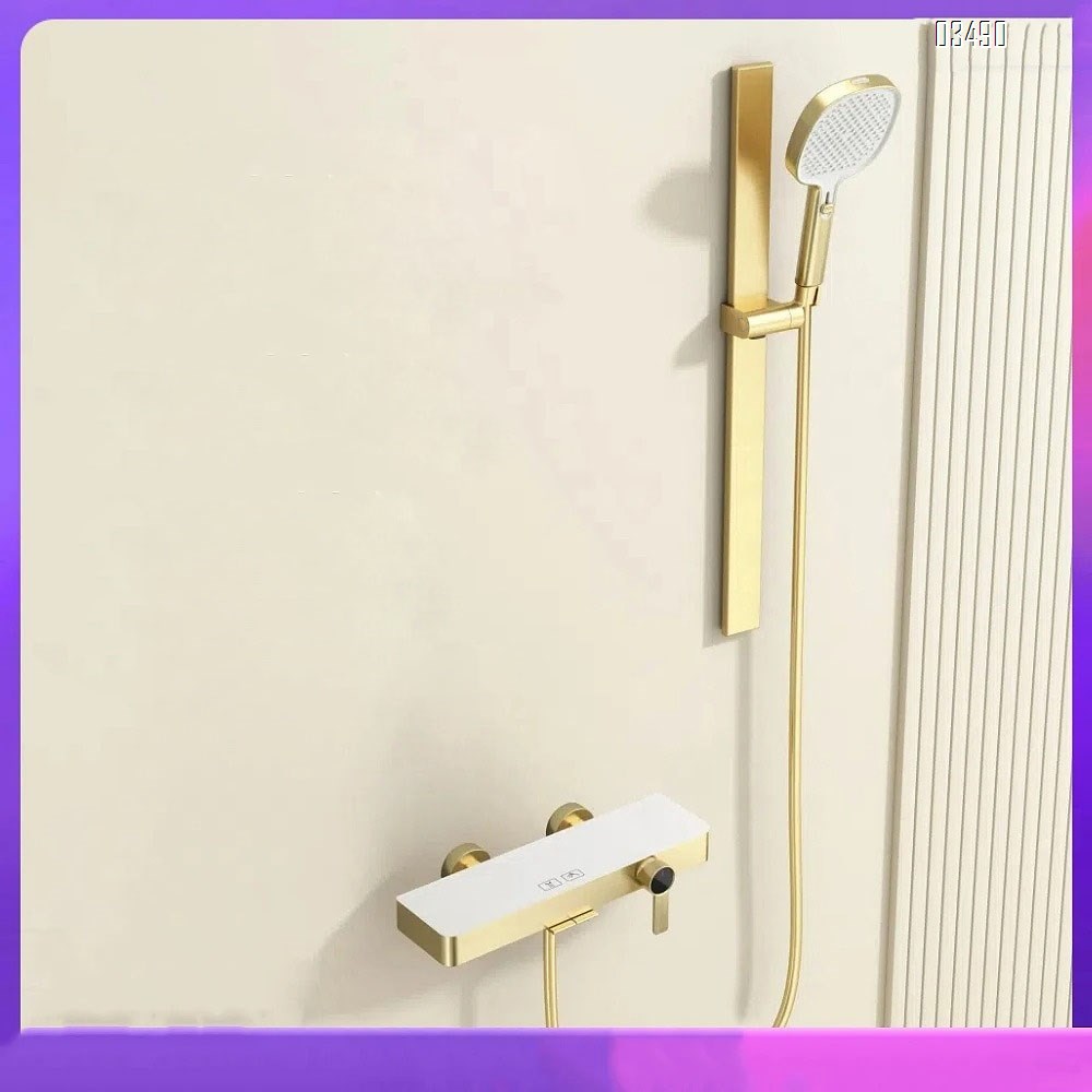 Brass gold simple no top shower head set hotel pressure cold and hot button cream style handheld