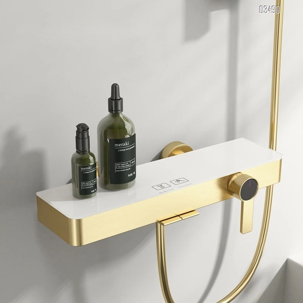 Brass gold simple no top shower head set hotel pressure cold and hot button cream style handheld