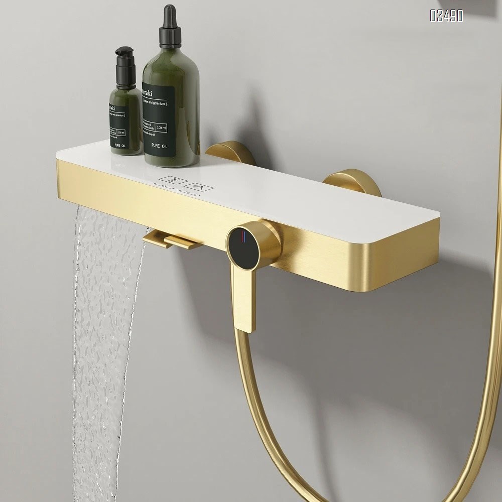 Brass gold simple no top shower head set hotel pressure cold and hot button cream style handheld