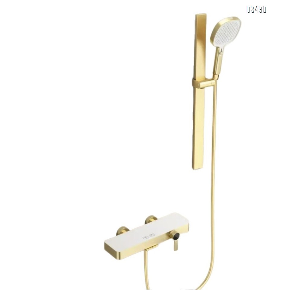 Brass gold simple no top shower head set hotel pressure cold and hot button cream style handheld