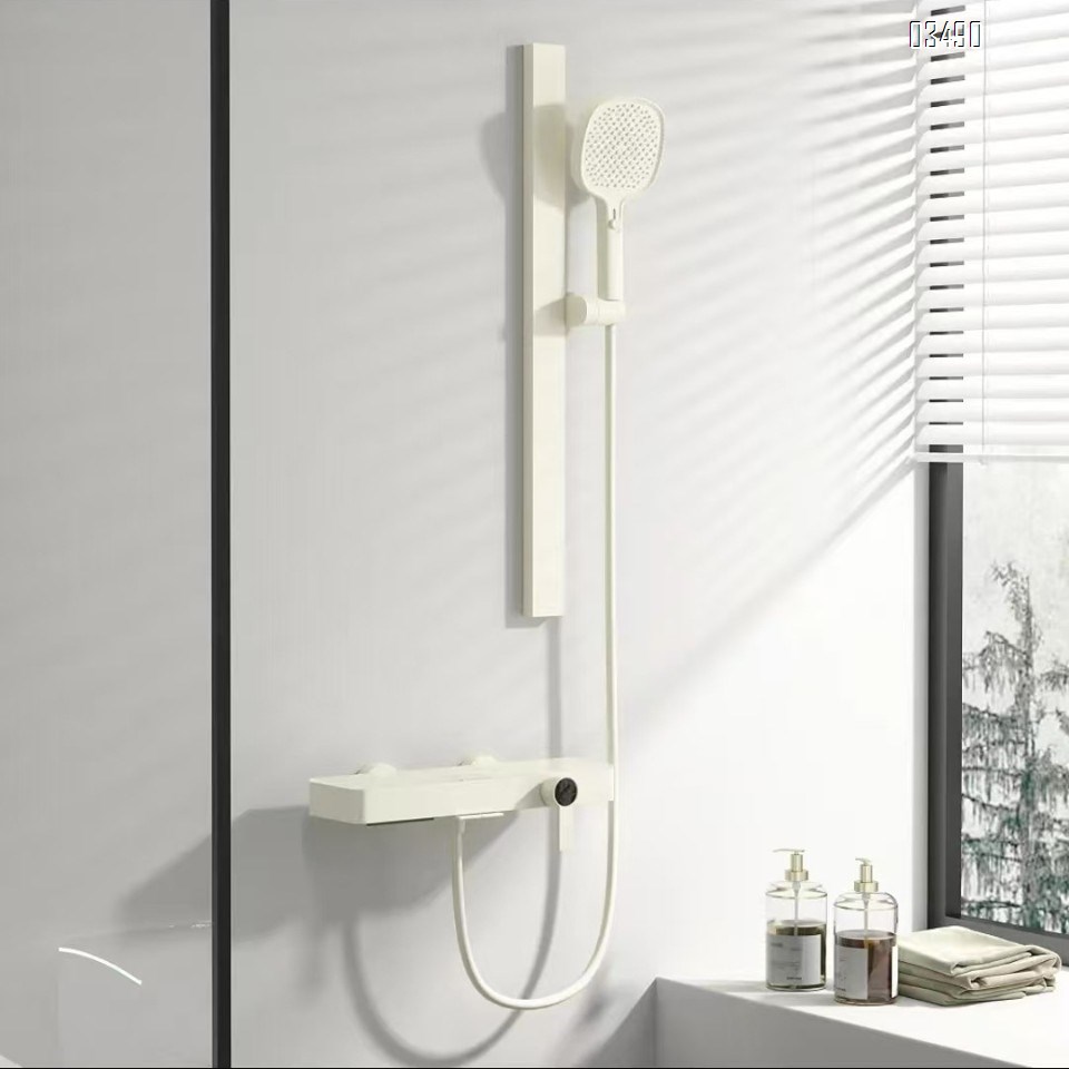 Brass gold simple no top shower head set hotel pressure cold and hot button cream style handheld