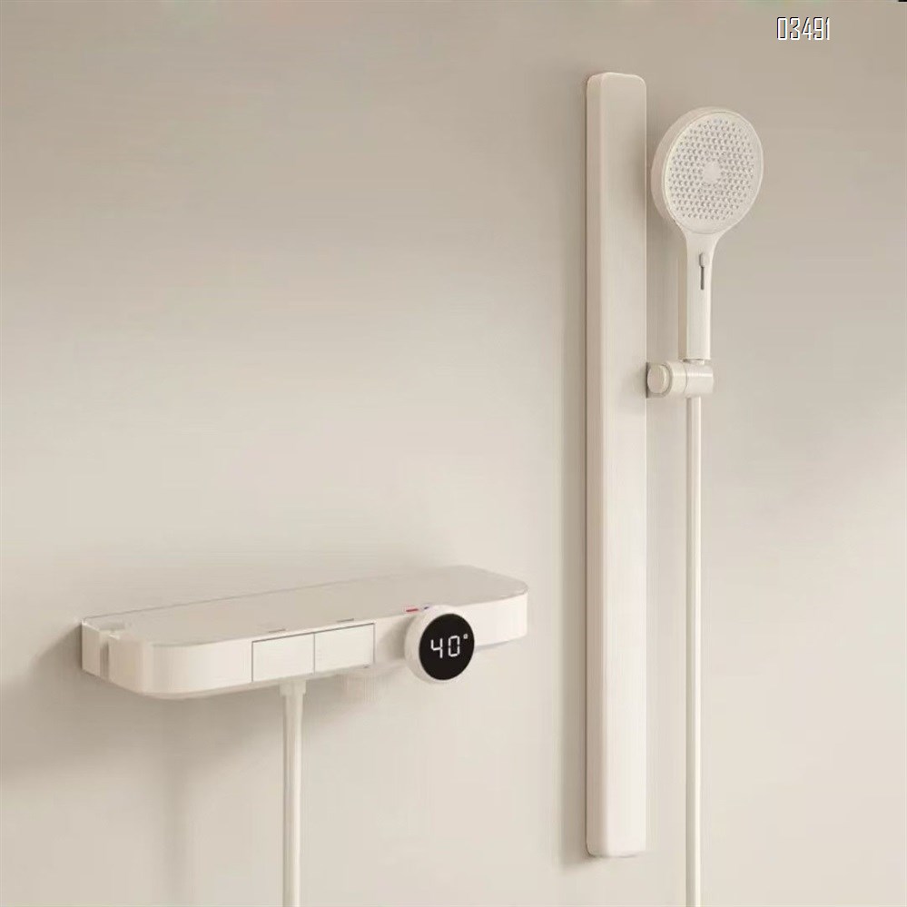 Brass White simple ceiling-mounted shower head set with temperature control cold and hot pressure display button wall-mounted